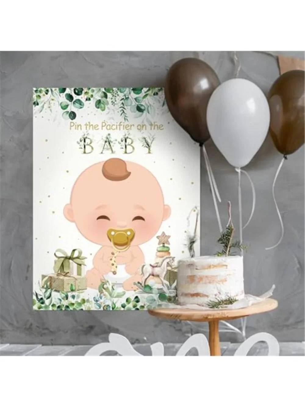 Pin The Pacifier Baby Shower Game Sage Green Poster Stickers Blindfold Set